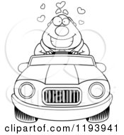 Poster, Art Print Of Black And White Loving Chubby Commuting Businessman Driving A Convertible Car