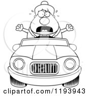 Poster, Art Print Of Black And White Scared Chubby Commuting Businesswoman Driving A Convertible Car