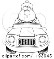 Poster, Art Print Of Black And White Surprised Chubby Commuting Businesswoman Driving A Convertible Car
