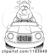Poster, Art Print Of Black And White Loving Chubby Commuting Businesswoman Driving A Convertible Car