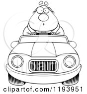 Poster, Art Print Of Black And White Surprised Chubby Commuting Businessman Driving A Convertible Car