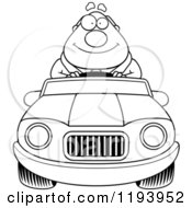 Poster, Art Print Of Black And White Happy Chubby Commuting Businessman Driving A Convertible Car