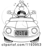 Poster, Art Print Of Black And White Scared Chubby Commuting Businessman Driving A Convertible Car