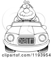 Poster, Art Print Of Black And White Chubby Businessman Driving A Convertible Car