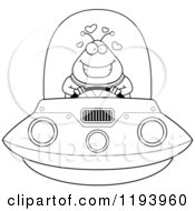Poster, Art Print Of Black And White Loving Chubby Alien Flying A Ufo