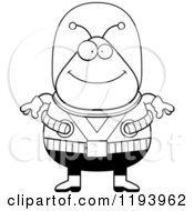 Cartoon Of A Black And White Happy Chubby Alien Royalty Free Vector Clipart