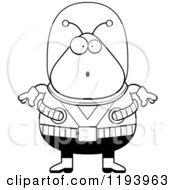 Cartoon Of A Black And White Surprised Chubby Alien Royalty Free Vector Clipart
