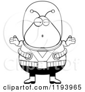 Cartoon Of A Black And White Shrugging Chubby Alien Royalty Free Vector Clipart