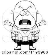 Cartoon Of A Black And White Scared Chubby Alien Royalty Free Vector Clipart