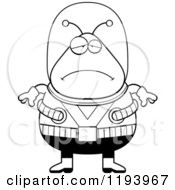 Cartoon Of A Black And White Depressed Chubby Alien Royalty Free Vector Clipart