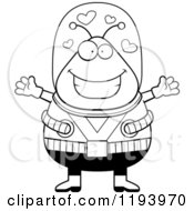 Cartoon Of A Black And White Loving Chubby Alien Wanting A Hug Royalty Free Vector Clipart