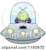 Poster, Art Print Of Surprised Chubby Alien Flying A Ufo