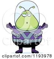 Cartoon Of A Shrugging Chubby Alien Royalty Free Vector Clipart
