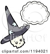 Cartoon Of A Thinking Skull Wearing A Witches Hat Royalty Free Vector Illustration