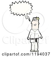 Cartoon Of A Man In A Martial Arts Uniform Speaking Royalty Free Vector Illustration