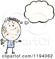Cartoon Of A Muddy Stick Boy Thinking Royalty Free Vector Illustration by lineartestpilot