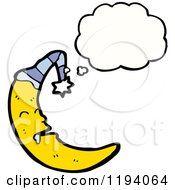 Cartoon Of A Moon In A Night Cap Thinking Royalty Free Vector Illustration by lineartestpilot