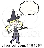 Cartoon Of A Girl In A Witch Costume Thinking Royalty Free Vector Illustration by lineartestpilot