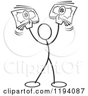 Poster, Art Print Of Black And White Stickler Man Holding Up Cash Money
