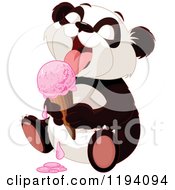 Poster, Art Print Of Cute Panda Licking A Strawberry Ice Cream Cone