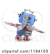 Poster, Art Print Of 3d Happy Blue Robot Pretending To Be An Airplane