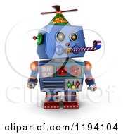 Poster, Art Print Of 3d Blue Party Robot Blowing A Noise Maker