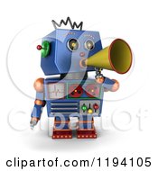 Poster, Art Print Of 3d Blue Robot Announcing With A Megaphone