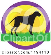 Poster, Art Print Of Silhouetted Great Dane On Grass Over The Sun And Purple