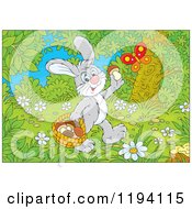 Poster, Art Print Of Butterfly Over A Happy Bunny Rabbit Gathering Mushrooms In The Woods