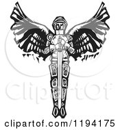 Clipart Of A Saint Michael The Archangel With A Sword Black And White Woodcut Royalty Free Vector Illustration