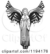 Praying Female Angel Black And White Woodcut