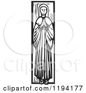 Nun In Prayer Or Burial Pose Black And White Woodcut