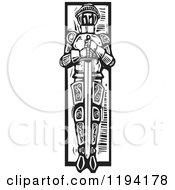 Clipart Of A Knight Laid To Rest With A Sword In A Grave Black And White Woodcut Royalty Free Vector Illustration