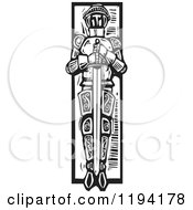 Poster, Art Print Of Knight Laid To Rest With A Sword In A Grave Black And White Woodcut