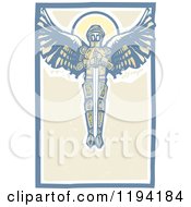 Poster, Art Print Of Saint Michael The Archangel With A Sword In The Sky Woodcut
