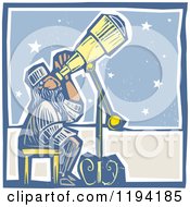 Astronomer Stargazing Through A Telescope Woodcut