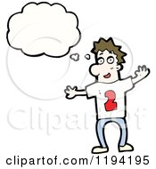 Cartoon Of A Thinking Man In A Team Shirt With The Number Two Royalty Free Vector Illustration