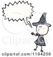 Cartoon Of A Stick Girl In A Witch Costume Speaking Royalty Free Vector Illustration by lineartestpilot