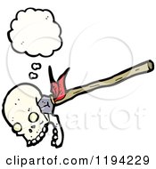 Cartoon Of A Spear In A Skull Thinking Royalty Free Vector Illustration by lineartestpilot