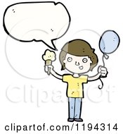 Poster, Art Print Of Boy Speaking And Holding A Baloon And An Ice Cream Cone