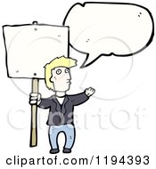 Cartoon Of A Man Holding A Sign And Speaking Royalty Free Vector Illustration