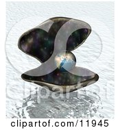 Open Oyster Shellfish With Planet Earth The Size Of A Pearl Clipart Illustration