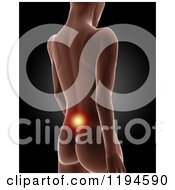 Poster, Art Print Of 3d Medical Female Model With Glowing Lower Back Pain On Black 2