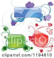 Clipart Of Reflective Frames With Flowers Butterflies And Vines Royalty Free Vector Illustration