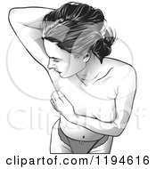 Clipart Of A Grayscale Woman Covering Her Breasts Royalty Free Vector Illustration