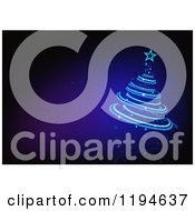 Clipart Of A Glowing Blue Christmas Tree On Purple Royalty Free Vector Illustration