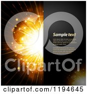 Clipart Of A Black Panel Over A Golden Starry Burst With Sample Text Royalty Free Vector Illustration by elaineitalia