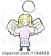Cartoon Of A Girl With Angel Wings Thinking Royalty Free Vector Illustration by lineartestpilot