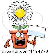 Poster, Art Print Of Happy Flower Pot Mascot Holding A Sign