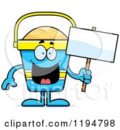 Poster, Art Print Of Happy Beach Pail Mascot Holding A Sign